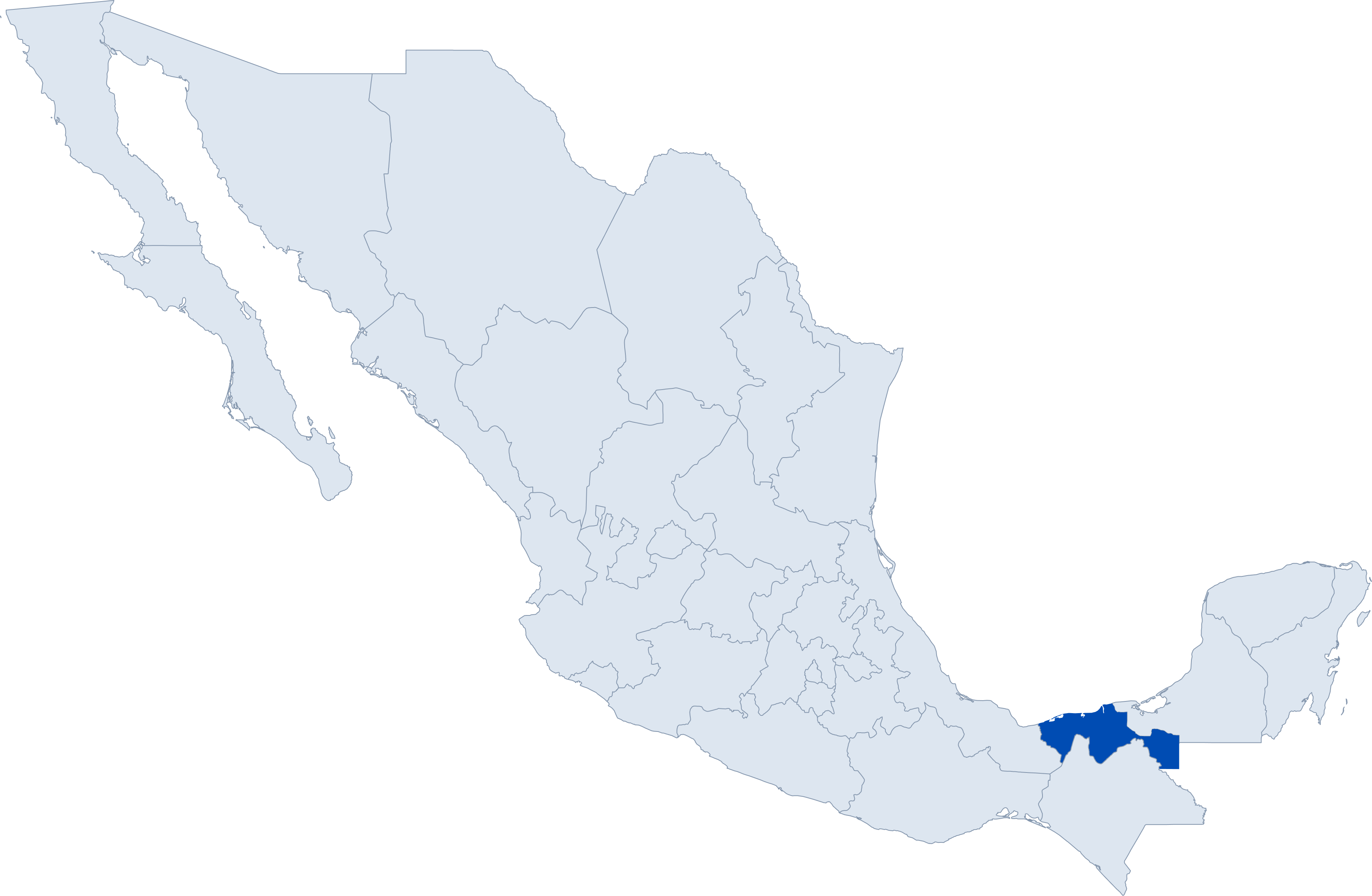 Mapa de México con el estado de Tabasco señalado